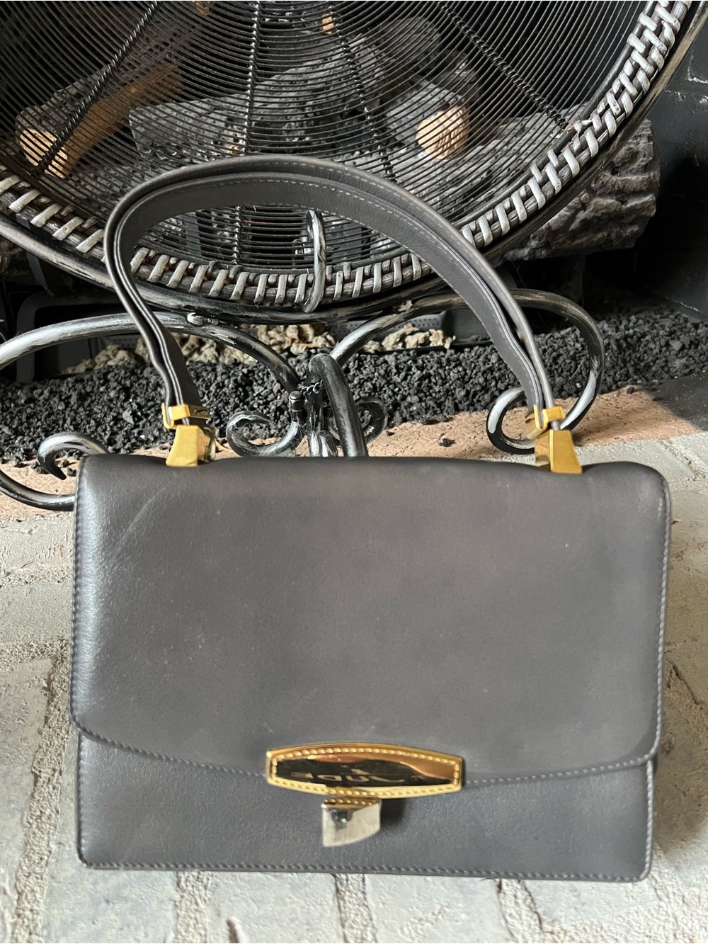 Koret Vintage Gray Leather Accordion Shoulder Bag Purse Set